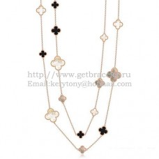 Van Cleef Arpels Magic Alhambra Naszyjnik z różowego złota, 16 motywów z czarnym agatem, białą szarą masą perłową