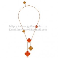 Van Cleef Arpels Magic Alhambra Naszyjnik z różowego złota, 6 motywów z tygrysim okiem, onyksem i masą perłową