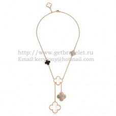 Van Cleef Arpels Magic Alhambra Naszyjnik z różowego złota, 6 motywów z białą, szarą masą perłową
