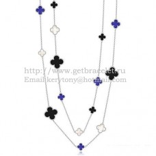 Naszyjnik Van Cleef Arpels Magic Alhambra z białego złota, 16 motywów z czarnym onyksem i białą masą perłową