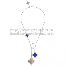 Naszyjnik Van Cleef Arpels Magic Alhambra z białego złota, 6 motywów z szarą, białą masą perłową z lapis lazuli Naszyjnik Van Cleef Arpels Magic Alhambra z białego złota, 6 motywów z szarą, białą masą perłową z lapis lazuli