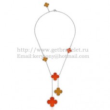 Naszyjnik Van Cleef Arpels Magic Alhambra z białego złota, 6 motywów z tygrysim okiem, onyksem i masą perłową