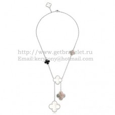 Naszyjnik Van Cleef Arpels Magic Alhambra z białego złota, 6 motywów z białą, szarą masą perłową