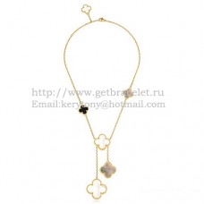 Naszyjnik Van Cleef Arpels Magic Alhambra z żółtego złota, 6 motywów z białą, szarą masą perłową
