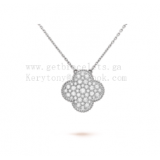 Van Cleef Arpels Magic Alhambra wisiorek z białego złota z diamentami Pave