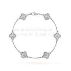 Bransoletka Van Cleef Arpels Sweet Alhambra 6 motywów z białego złota z diamentami