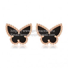 Kolczyki Van Cleef Arpels Sweet Alhambra Butterfly w kolorze różowego złota z czarną masą perłową z onyksu
