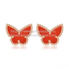 Kolczyki Van Cleef Arpels Sweet Alhambra Butterfly w kolorze różowego złota z masą perłową i karneolem