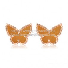 Kolczyki Van Cleef Arpels Sweet Alhambra Butterfly w kolorze różowego złota z tygrysim okiem i masą perłową