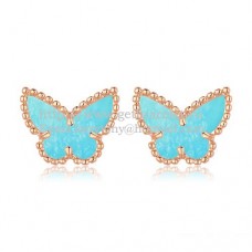 Kolczyki Van Cleef Arpels Sweet Alhambra Butterfly z różowego złota z turkusową masą perłową