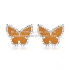 Kolczyki Van Cleef Arpels Sweet Alhambra Butterfly z białego złota z masą perłową tygrysie oko