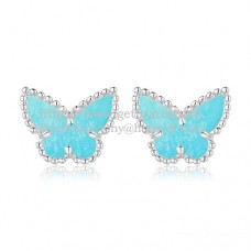 Kolczyki Van Cleef Arpels Sweet Alhambra Butterfly z białego złota z turkusową masą perłową