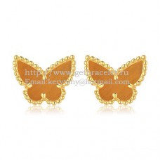 Kolczyki Van Cleef Arpels Sweet Alhambra Butterfly z żółtego złota z masą perłową tygrysie oko
