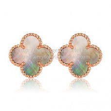 Kolczyki Van Cleef Arpels Sweet Alhambra z różowego złota z szarą masą perłową