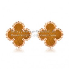 Kolczyki Van Cleef Arpels Sweet Alhambra z różowego złota z tygrysim okiem i masą perłową