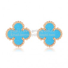 Kolczyki Van Cleef Arpels Sweet Alhambra z różowego złota z turkusową masą perłową