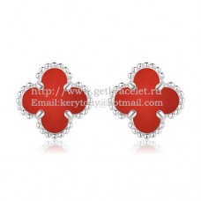 Kolczyki Van Cleef Arpels Sweet Alhambra z białego złota z masą perłową i karneolem