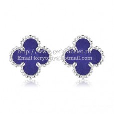 Kolczyki Van Cleef Arpels Sweet Alhambra z białego złota z masą perłową i kamieniem lapis lapis lazur