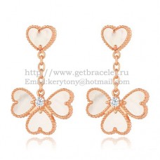 Kolczyki Van Cleef Arpels Sweet Alhambra Effeuillage z różowego złota z białą masą perłową