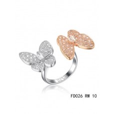 Van Cleef Arpels Dwa motyle między palcami Pierścień z różowego złota z okrągłymi różowymi szafirami