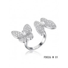 Van Cleef Arpels Dwa motyle między palcami Pierścionek z białego złota z diamentami
