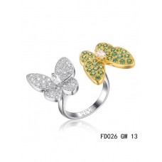 Pierścionek Van Cleef Arpels z dwoma motylami między palcami z żółtego złota z granatami tsavorytowymi