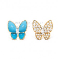 Van Cleef Arpels Dwa kolczyki motyle z żółtego złota z diamentami i turkusem