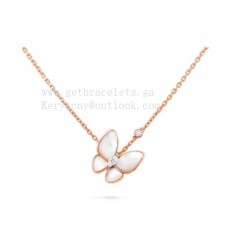 Van Cleef Arpels Wisiorek z dwoma motylami z masy perłowej z diamentami, żółte złoto/białe złoto/różowe złoto