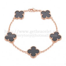 Bransoletka Van Cleef Arpels Alhambra 5 motywów z różowego złota z czarną masą perłową agatem