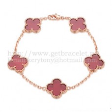 Bransoletka Van Cleef Arpels Alhambra 5 motywów z różowego złota z masą perłową karneolu