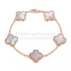 Bransoletka Van Cleef Arpels Alhambra 5 motywów, różowe złoto z szarą masą perłową
