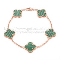 Bransoletka Van Cleef Arpels Alhambra 5 motywów z różowego złota z masą perłową malachitową