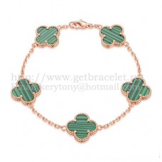 Bransoletka Van Cleef Arpels Alhambra 5 motywów z różowego złota z masą perłową malachitową