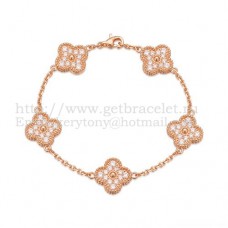 Bransoletka Van Cleef Arpels Alhambra 5 motywów z różowego złota z okrągłymi diamentami