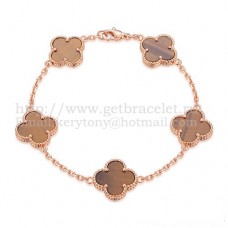 Bransoletka Van Cleef Arpels Alhambra 5 motywów z różowego złota z masą perłową tygrysie oko