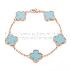 Bransoletka Van Cleef Arpels Alhambra 5 motywów, różowe złoto z turkusową masą perłową