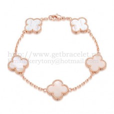 Bransoletka Van Cleef Arpels Alhambra 5 motywów z różowego złota z białą masą perłową