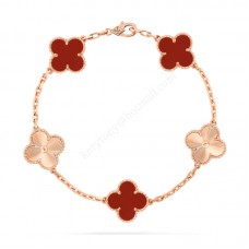 Bransoletka Van Cleef Arpels Alhambra 5 motywów Różowe złoto z karneolem Bransoletka Van Cleef Arpels Alhambra 5 motywów Różowe złoto z karneolem