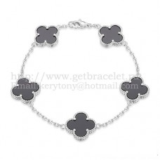 Bransoletka Van Cleef Arpels Alhambra 5 motywów z białego złota z czarną masą perłową agatu Bransoletka Van Cleef Arpels Alhambra 5 motywów z białego złota z czarną masą perłową agatu