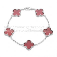 Bransoletka Van Cleef Arpels Alhambra 5 motywów z białego złota z masą perłową z karneolu Bransoletka Van Cleef Arpels Alhambra 5 motywów z białego złota z masą perłową z karneolu