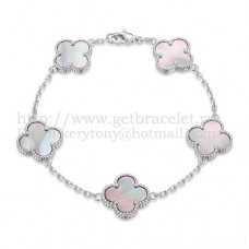 Bransoletka Van Cleef Arpels Alhambra 5 motywów Białe złoto z szarą masą perłową Bransoletka Van Cleef Arpels Alhambra 5 motywów Białe złoto z szarą masą perłową