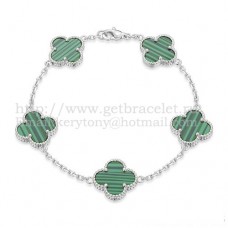 Bransoletka Van Cleef Arpels Alhambra 5 motywów z białego złota z masą perłową malachitową Bransoletka Van Cleef Arpels Alhambra 5 motywów z białego złota z masą perłową malachitową