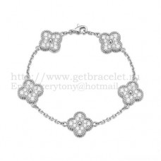 Bransoletka Van Cleef Arpels Alhambra 5 motywów z białego złota z okrągłymi diamentami Bransoletka Van Cleef Arpels Alhambra 5 motywów z białego złota z okrągłymi diamentami