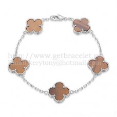Bransoletka Van Cleef Arpels Alhambra 5 motywów z białego złota z masą perłową tygrysie oko Bransoletka Van Cleef Arpels Alhambra 5 motywów z białego złota z masą perłową tygrysie oko