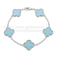 Bransoletka Van Cleef Arpels Alhambra 5 motywów z białego złota z turkusową masą perłową Bransoletka Van Cleef Arpels Alhambra 5 motywów z białego złota z turkusową masą perłową