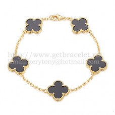 Bransoletka Van Cleef Arpels Alhambra 5 motywów z żółtego złota z czarną masą perłową z agatu