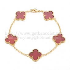Bransoletka Van Cleef Arpels Alhambra 5 motywów z żółtego złota z masą perłową z karneolu