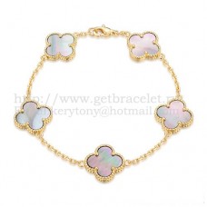 Bransoletka Van Cleef Arpels Alhambra 5 motywów, żółte złoto z szarą masą perłową
