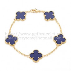 Bransoletka Van Cleef Arpels Alhambra 5 motywów z żółtego złota z masą perłową lapis lapis lazur