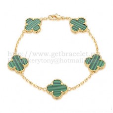 Bransoletka Van Cleef Arpels Alhambra 5 motywów z żółtego złota z masą perłową malachitową